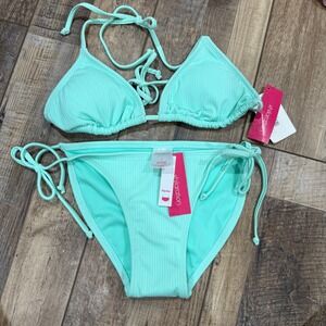 Xhilaration Womens Mint Green Ribbed Triangle Bikini Set NWT Small 238 05 1288